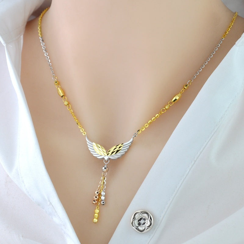 Necklace Female 925 Sterling Silver 18k Gold Plated Angel Tassel Snake Bone Chain Simple Silver Jewelry