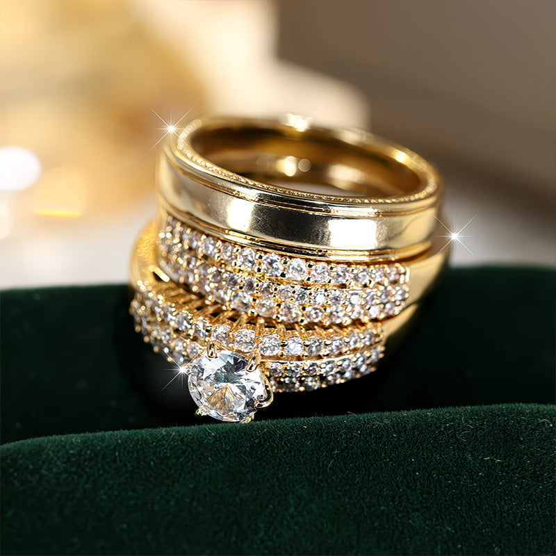 Womens Fashion Zircon-Inlaid Ring Set Of 3