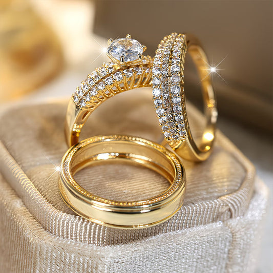 Womens Fashion Zircon-Inlaid Ring Set Of 3