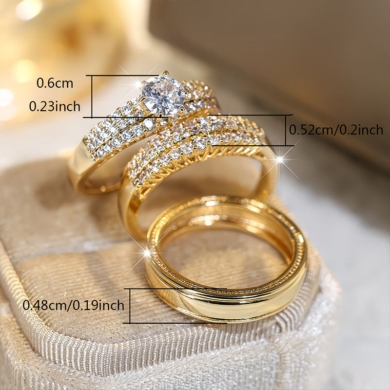 Womens Fashion Zircon-Inlaid Ring Set Of 3