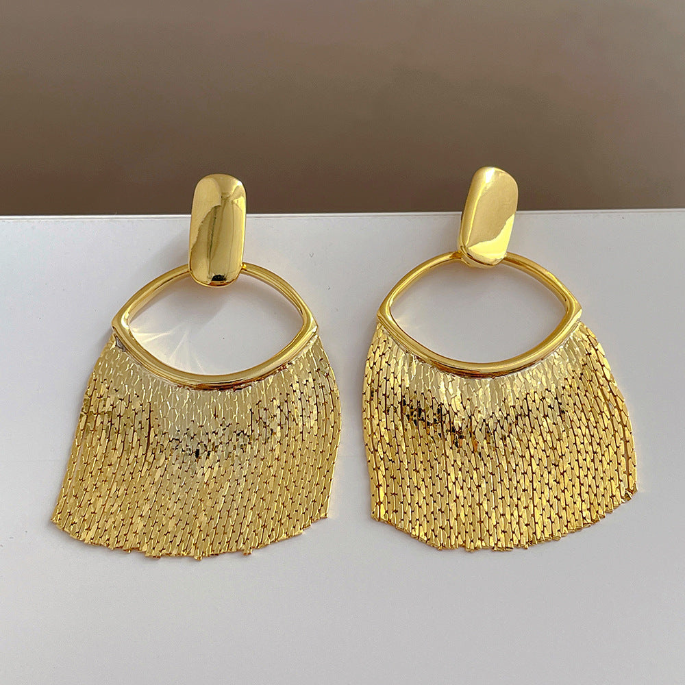 Fashion 18K Gold Jewelry Line Tassel Metal Earrings