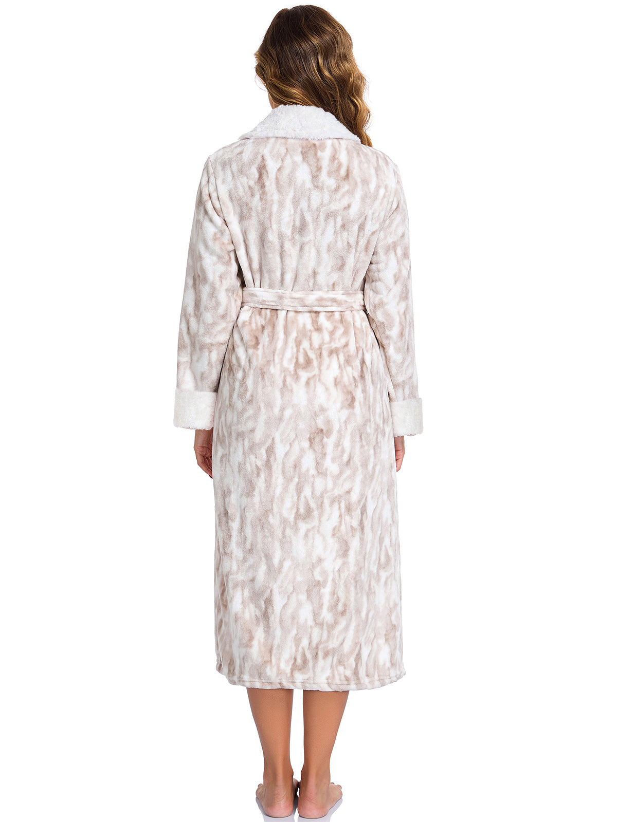 RONGTAI Womens Long Robes Plush Fleece Nightgown Thick Hooded Bathrobe With Pockets Fluffy Sleepwear For Men