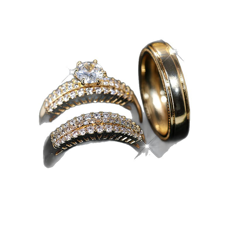 Womens Fashion Zircon-Inlaid Ring Set Of 3