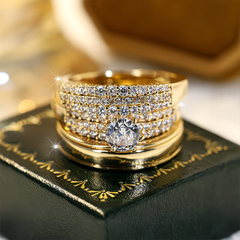 Womens Fashion Zircon-Inlaid Ring Set Of 3