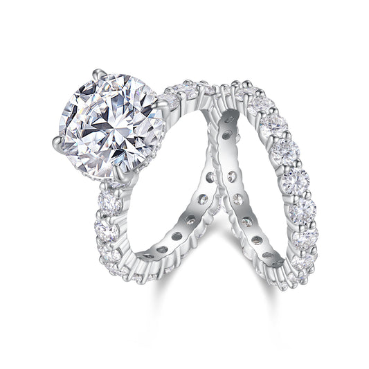 Time Vow - A Wedding Ring Set With Top-quality 5-carat Moissanite S925 Silver And Platinum-plated Diamond. The Ring Can Be Inspected With A Diamond Pen